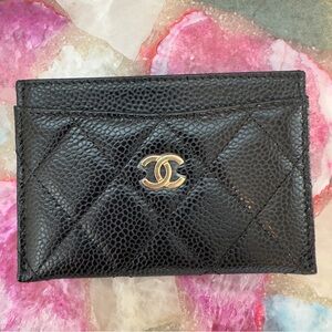 NWT Authentic Chanel Black & Gold Classic Caviar Leather Cardholder